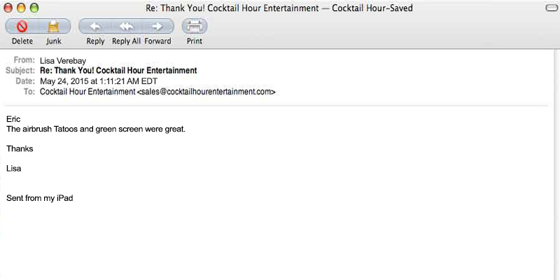cocktail hour entertainment client letter feedback eric cutler
